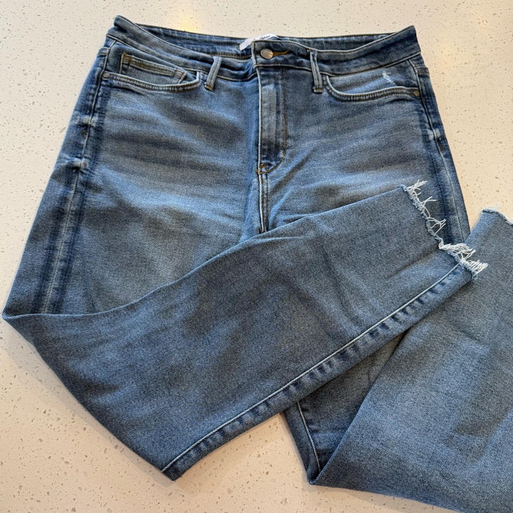 Sam Edelman The Stiletto Jeans Women’s 32 High Rise Skinny Ankle Blue Raw Hem